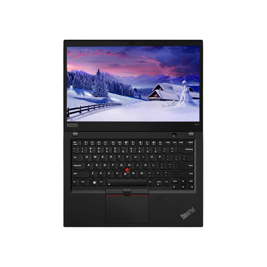 ThinkPad laptop with a snowy landscape on the screen