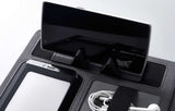 Executive Black Fabric & Leather Meeting Folder with Phone Holder, Card Slots, Pen Insert, Sticky Notes & Anti-Slip Elastic Band Description: Elevate your organizational game with this sophisticated