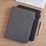 Executive Black Fabric & Leather Meeting Folder with Phone Holder, Card Slots, Pen Insert, Sticky Notes & Anti-Slip Elastic Band Description: Elevate your organizational game with this sophisticated