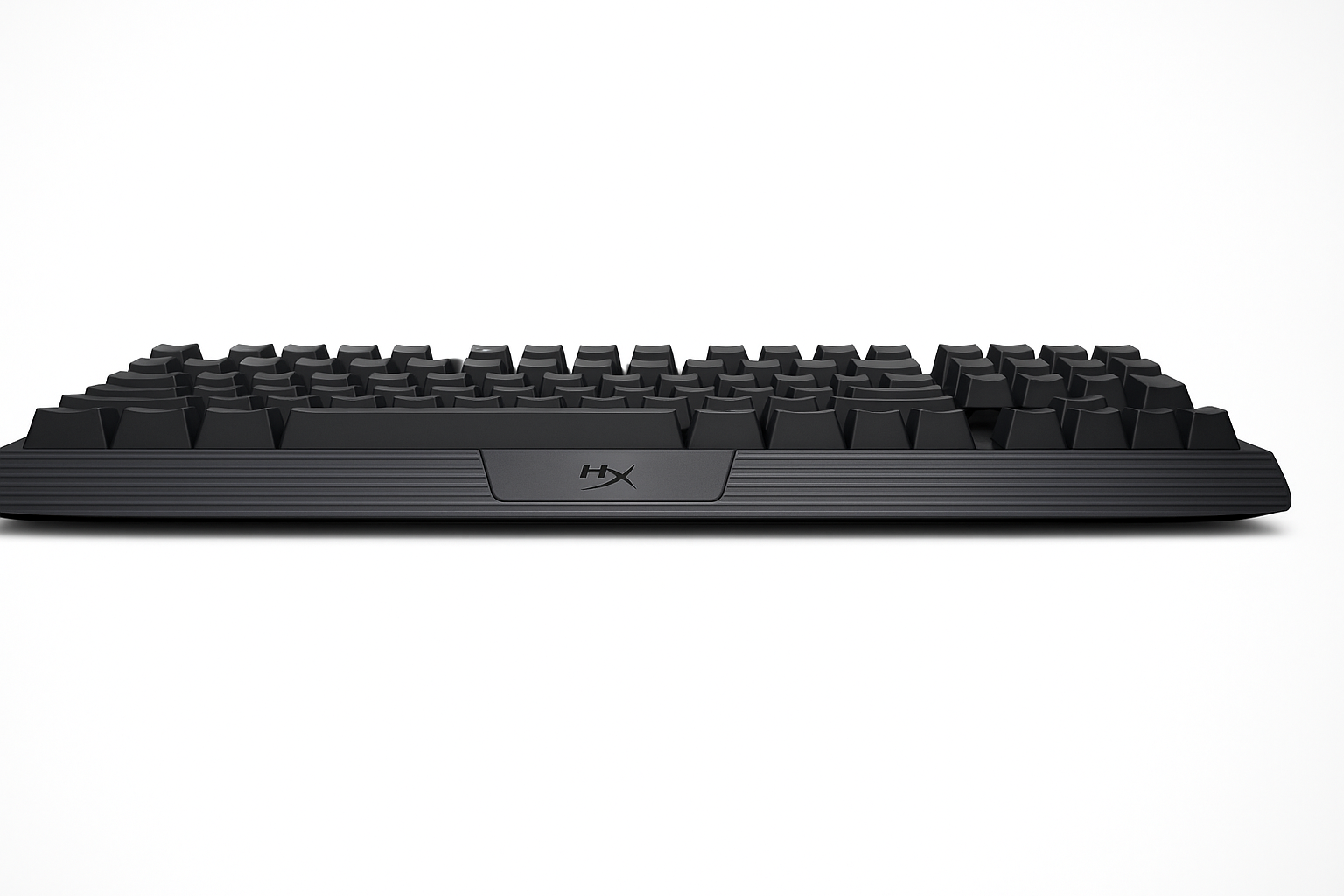 Black keyboard with 'HX' logo on a white background